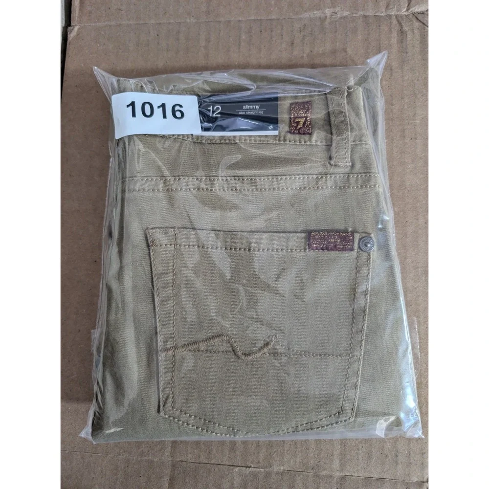 7 For All Mankind Slimmy Pants Boys 12 Khaki Slim Straight Leg 7FBB2919 NEW